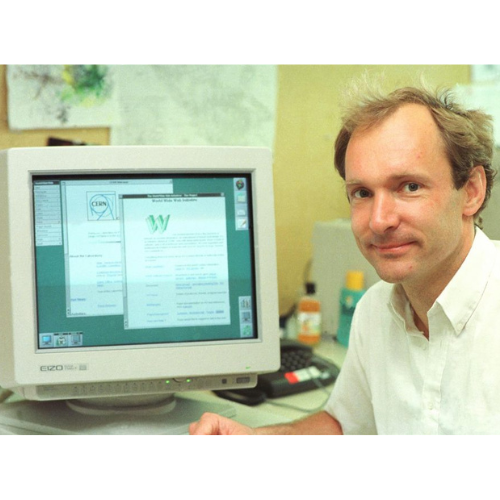 Imagem de Tim Berners-Lee ao lado de um computador Imagem de Tim Berners-Lee ao lado de um computador